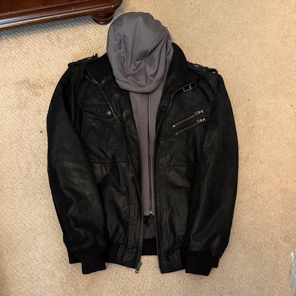 Men's Leather Jacket with Hood